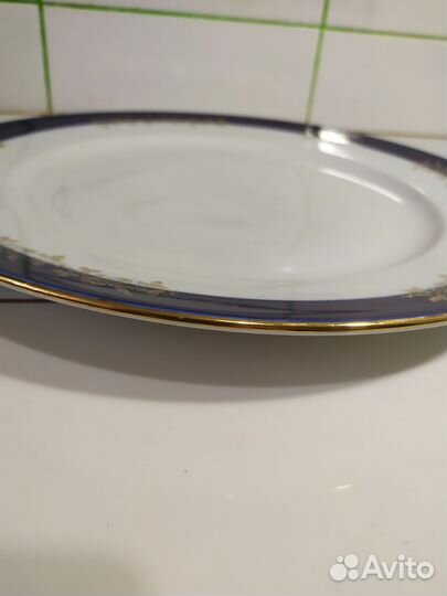 Блюдо Дулево кобальт Золотая роза большое