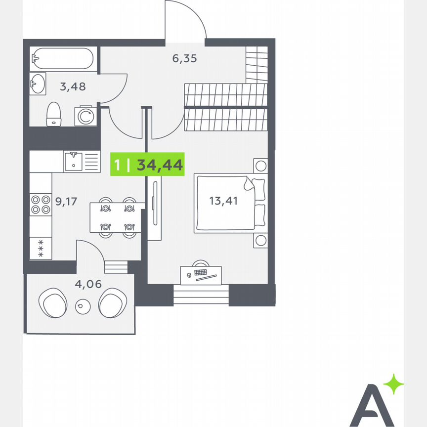 1-к. квартира, 34,1 м², 10/12 эт.