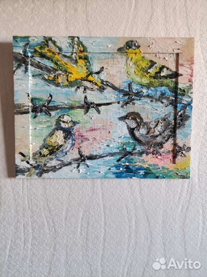 Картина 47*37холст, масло. Птицы