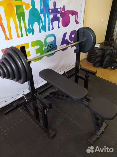 Штанга прямая 130 кг, гантели по 19 кг кривая 100