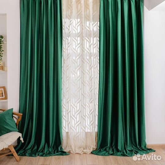 Портьеры бархат Беллиссимо Изумруд шторы