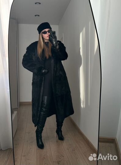 Шуба из натурального меха кролика длинная в пол