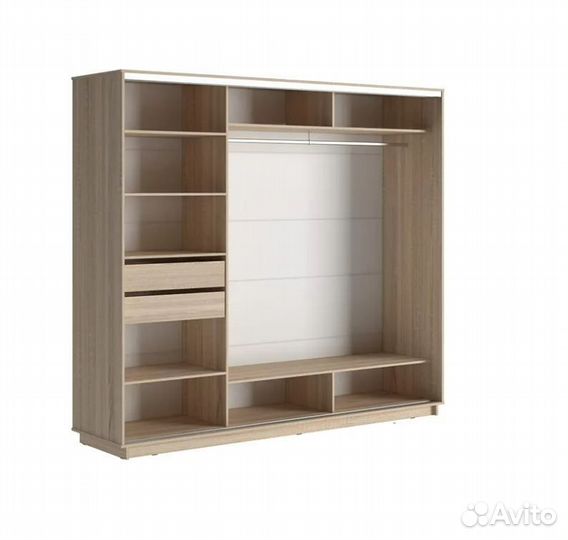 Шкаф-купе 3-х дверный с зеркалом Стоун дуб сонома