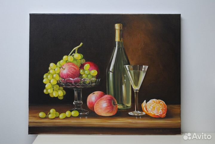 Картина маслом Натюрморт с белым вином и фруктами