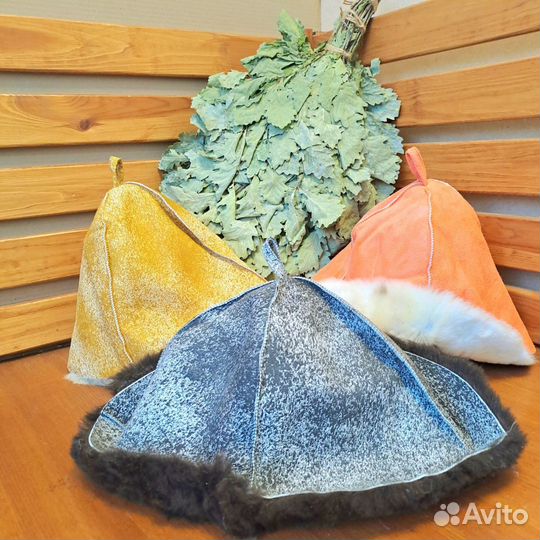 Шапка для бани из меха (овчина), тапочки, чуни