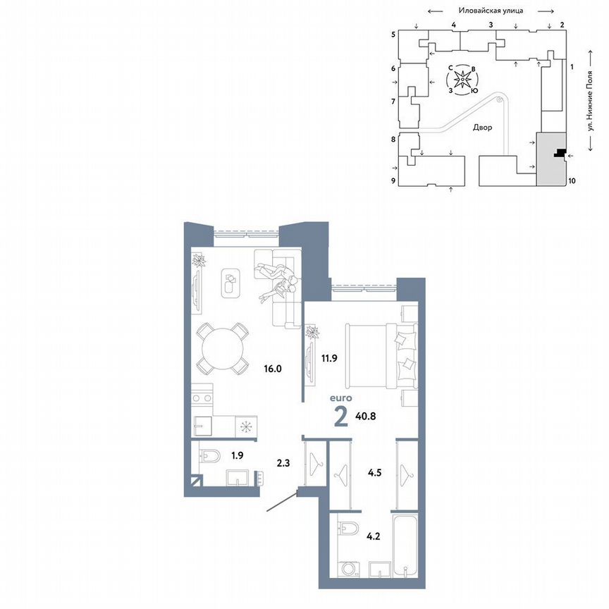 1-к. квартира, 40,8 м², 2/33 эт.