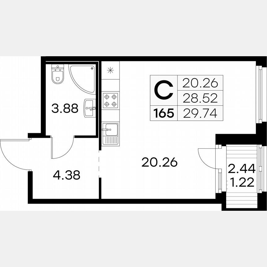 Квартира-студия, 29,7 м², 3/15 эт.