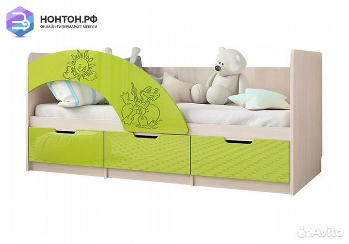 Кровать Юниор-3 Мульт лайм / дуб беленый