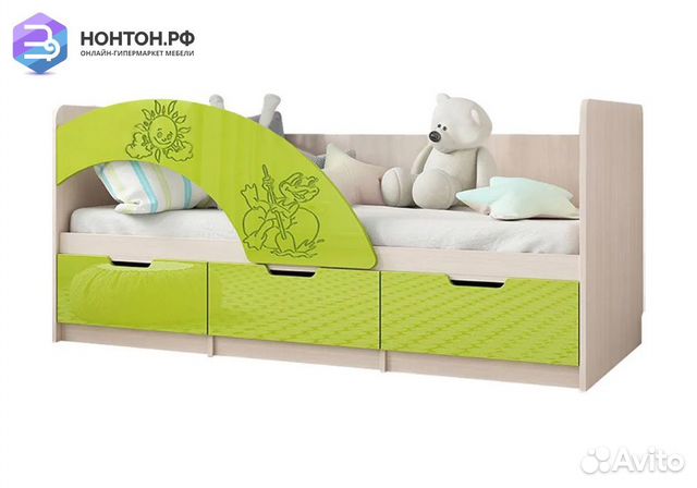 Кровать Юниор-3 Мульт лайм / дуб беленый