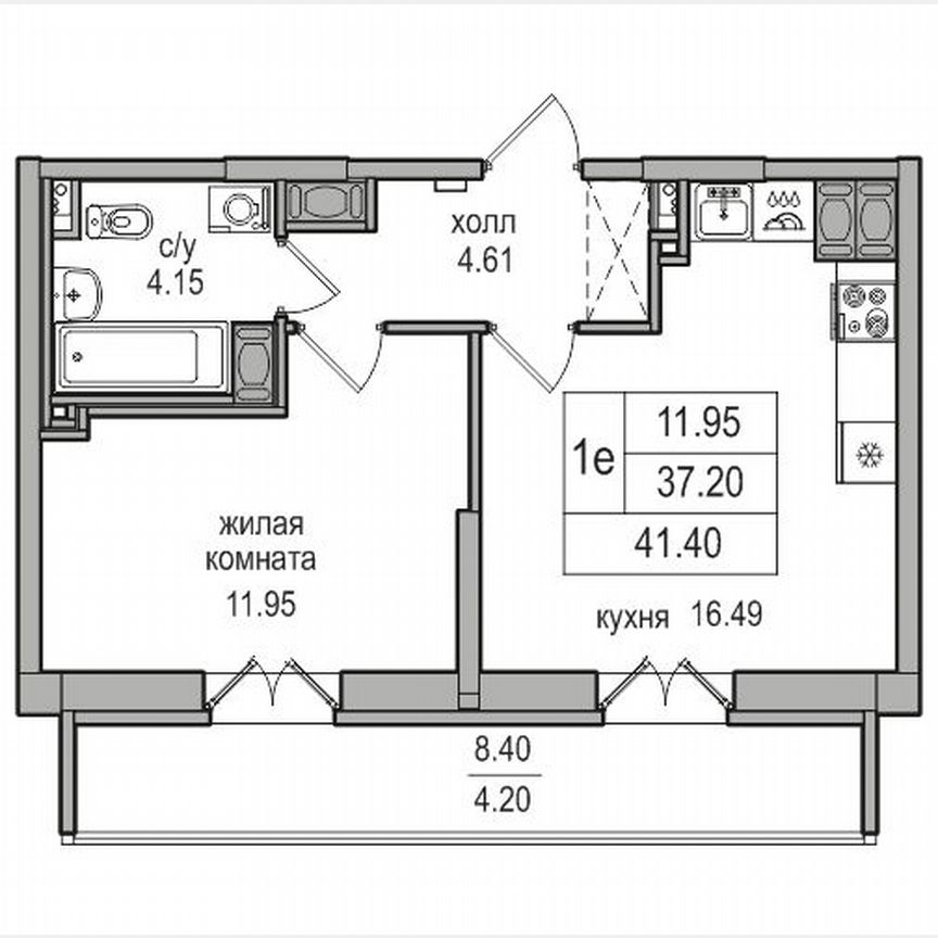 1-к. квартира, 40,8 м², 25/27 эт.