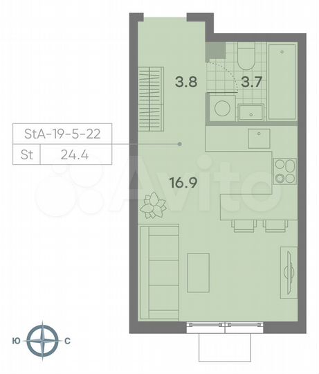 Квартира-студия, 24,4 м², 20/23 эт.