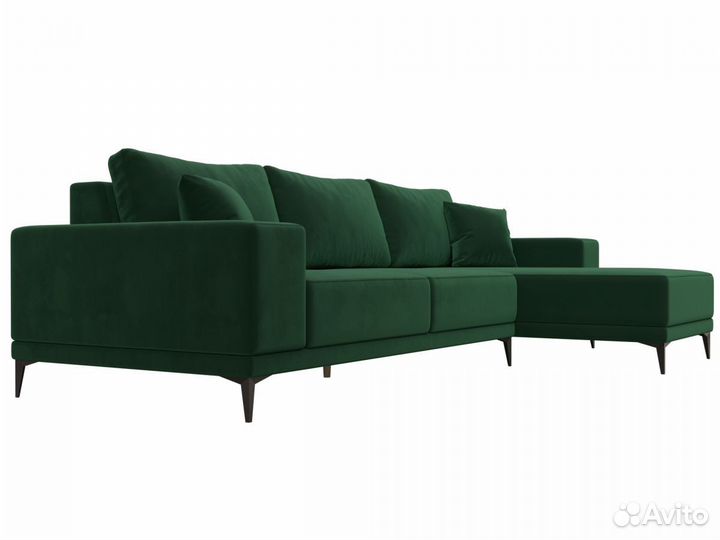 Диван угловой Льюес правый, велюр, зеленый. Москва