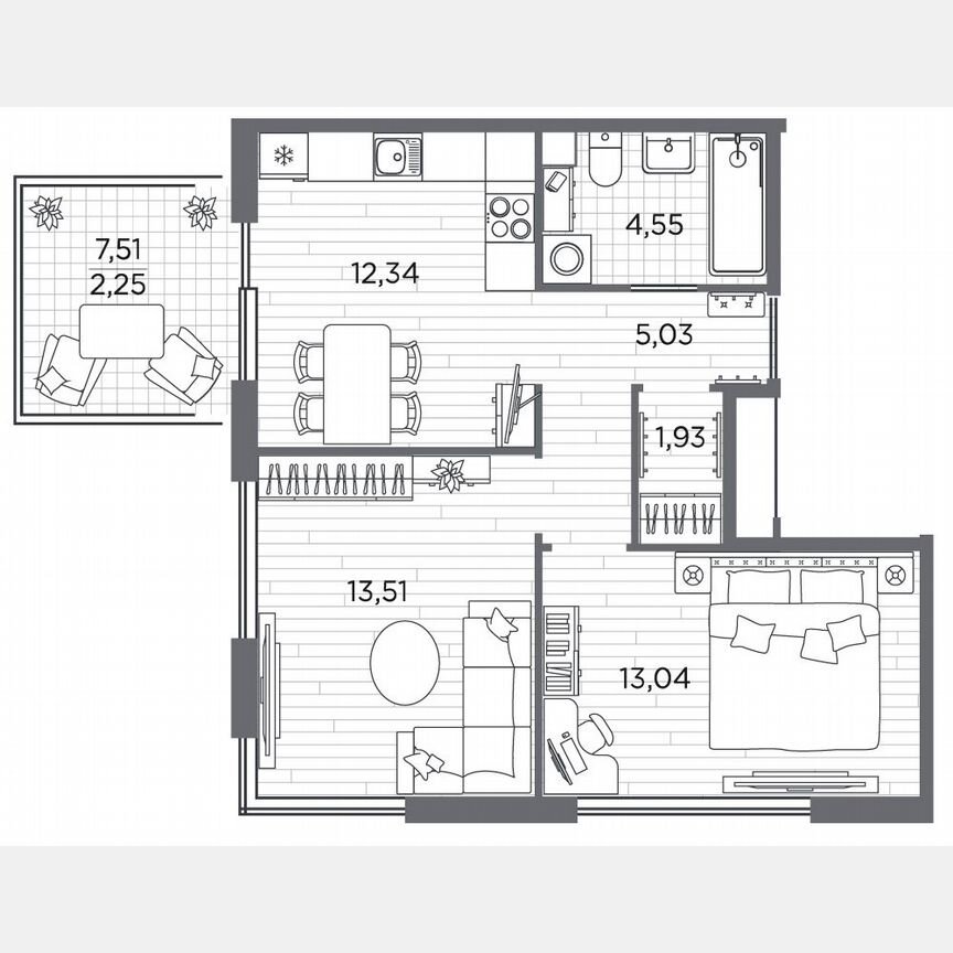 2-к. квартира, 52,7 м², 1/5 эт.