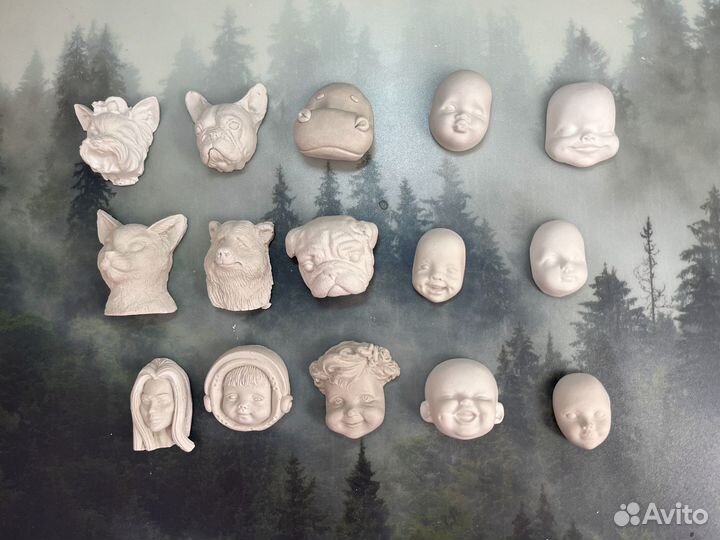 Лица для ватной игрушки из гипса