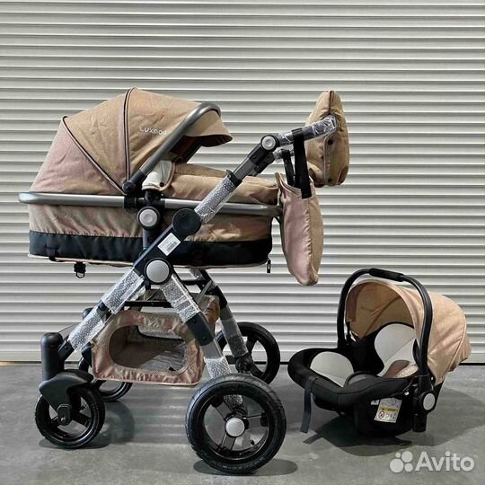 Коляска трансформер luxmom g600 3в1 бежевая