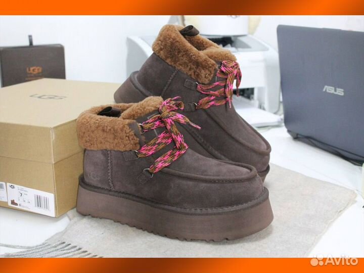 UGG (угги) Funkarra Cabin Cuff оригинал - женская модель Тёмно-Коричневого цвета