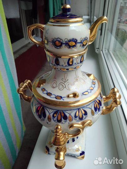 Самовар Гжель СССР стеклянный