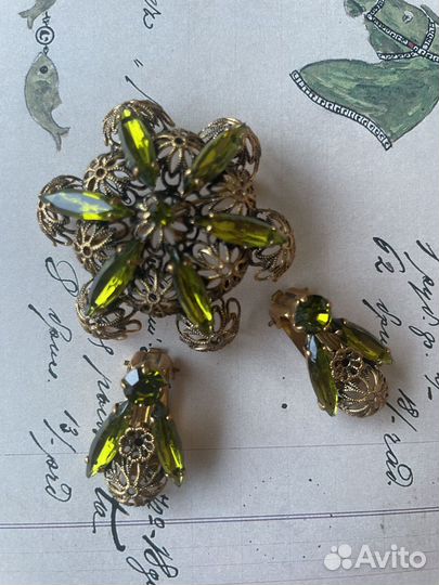 Набор брошь и клипсы винтаж Германия комплект