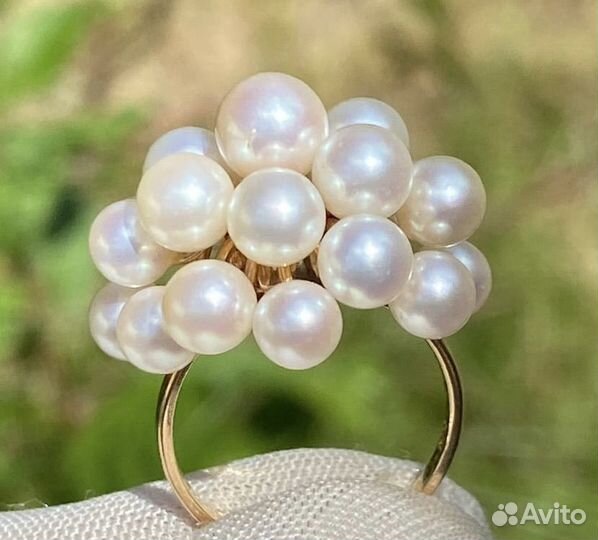 Золотое кольцо с природным жемчугом 585