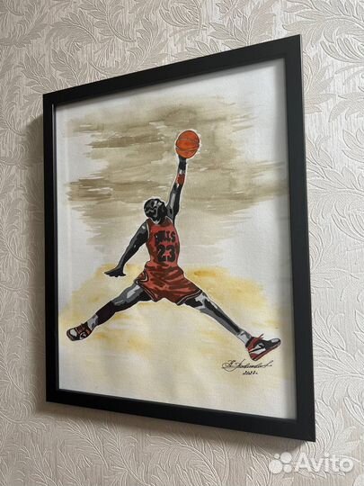 Картина акварель волейбол спорт мужчина