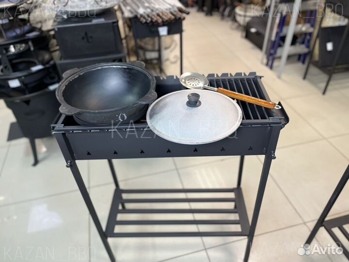 Мангал 3 мм с решеткой + казан чугунный 6 л