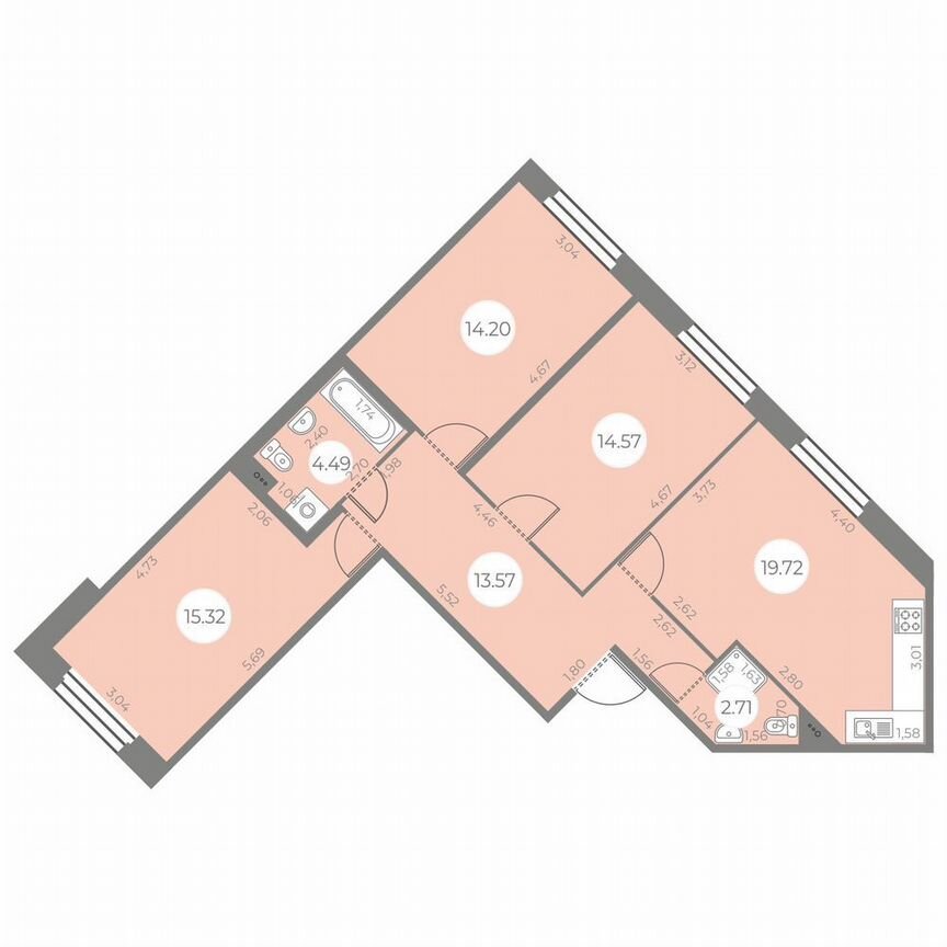 3-к. квартира, 84 м², 2/20 эт.