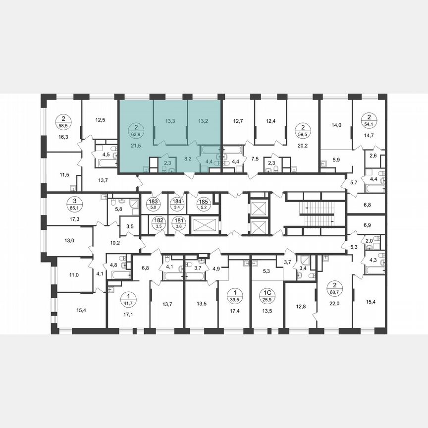 2-к. квартира, 62,9 м², 21/22 эт.