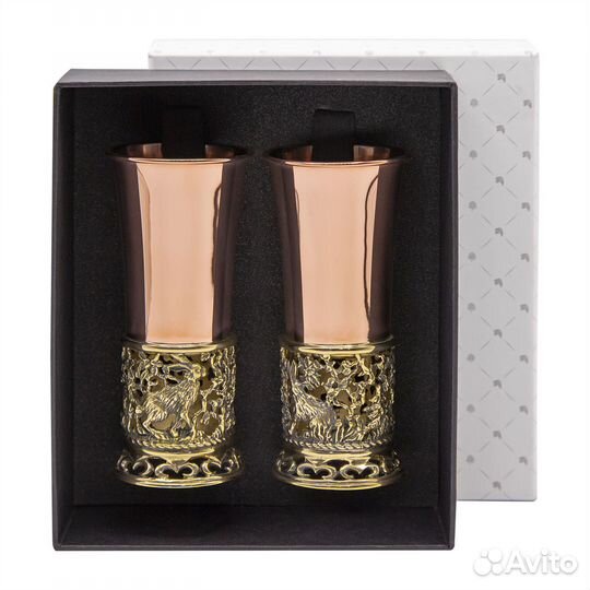 Набор стопок Зайцы медный с чернью 2 пр футляр