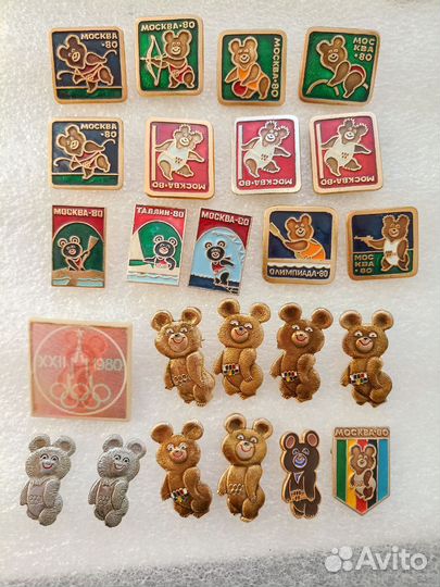 Значки олимпиада 80, мишки, спорт