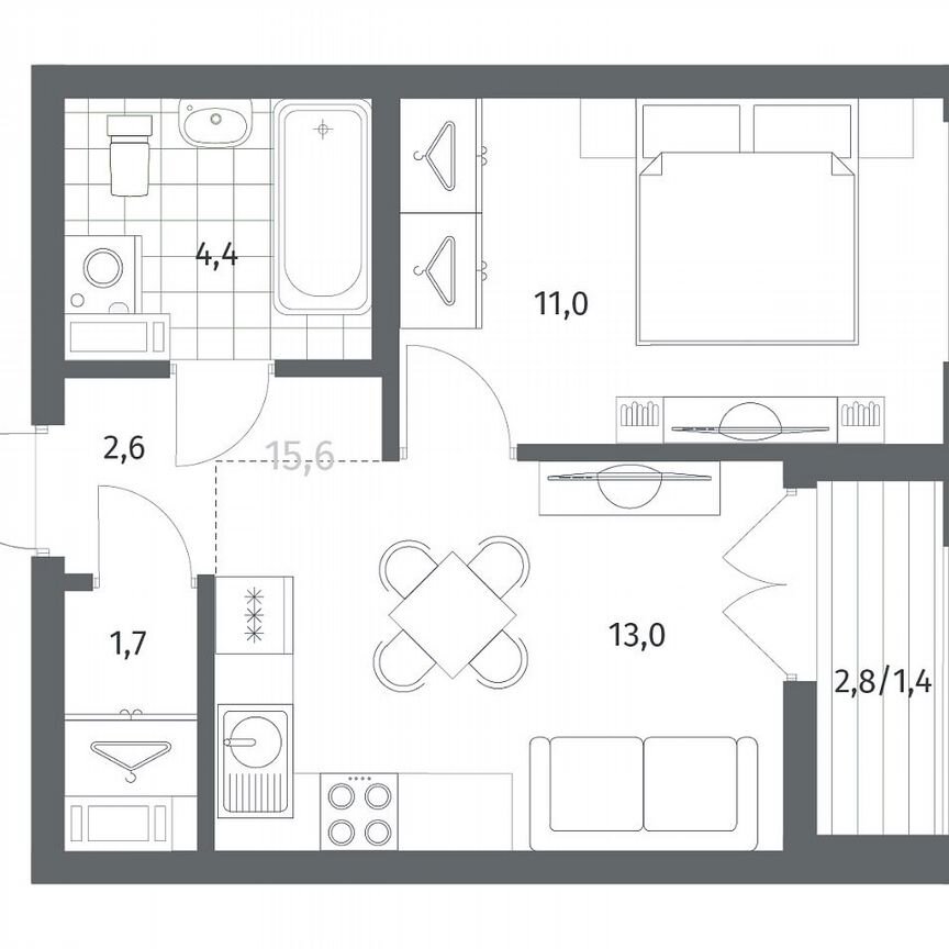 1-к. квартира, 34,2 м², 7/12 эт.