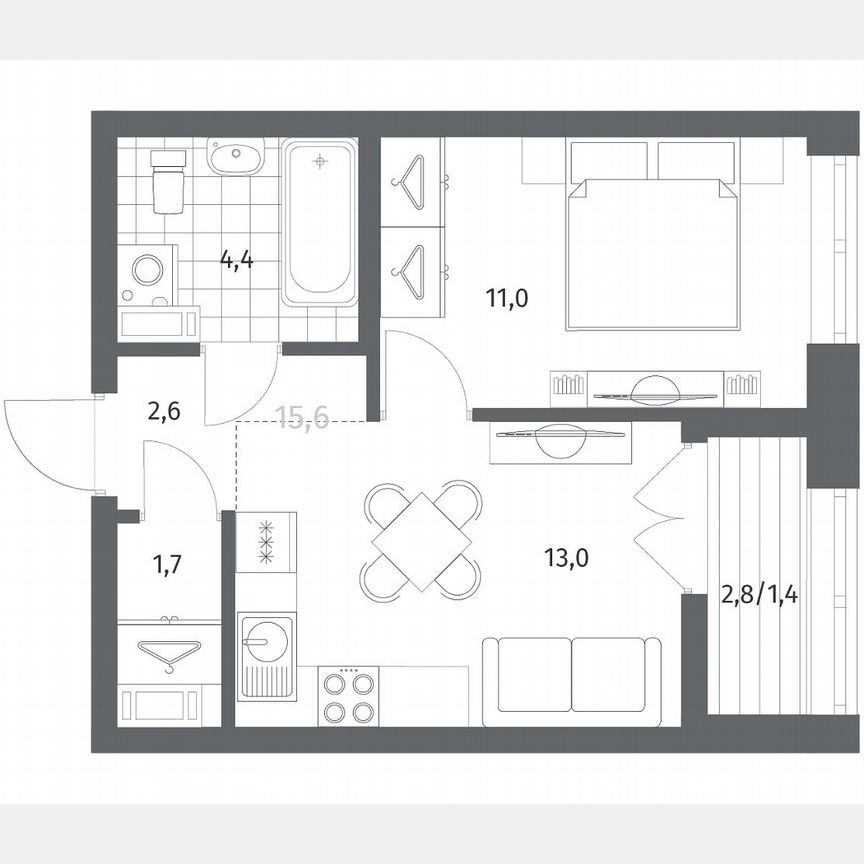 1-к. квартира, 34,2 м², 7/12 эт.
