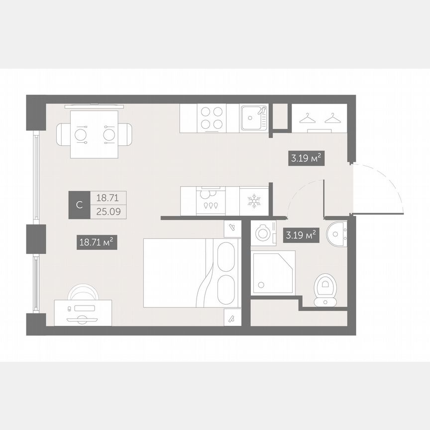Квартира-студия, 25,1 м², 2/10 эт.