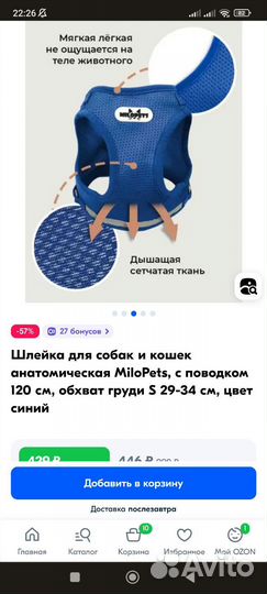 Шлейка для собак кошек анатомическая поводок выгул