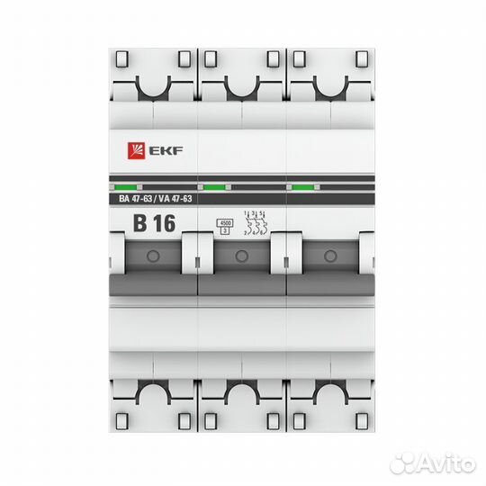 EKF PROxima ва 47-63 Автоматический выключатель (B) 3P 16А 4,5kA