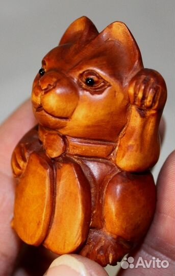 Статуэтка Манеки Неко Нэцкэ из Дерева Самшит ru*33