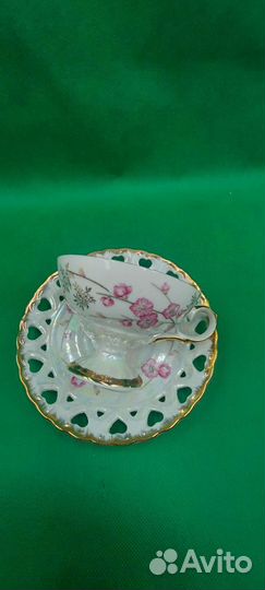 Антикварная чайная пара прорезной фарфор