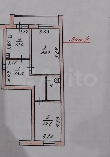 2-к. квартира, 69,1 м², 3/5 эт.