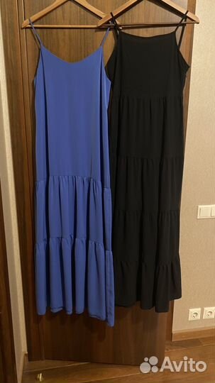 Платье ярусное, с воланами, синее, черное, H&M