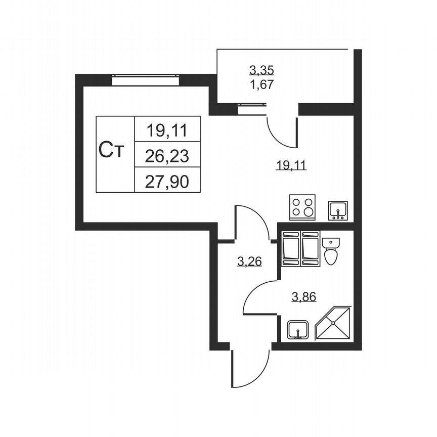Квартира-студия, 27,9 м², 17/19 эт.