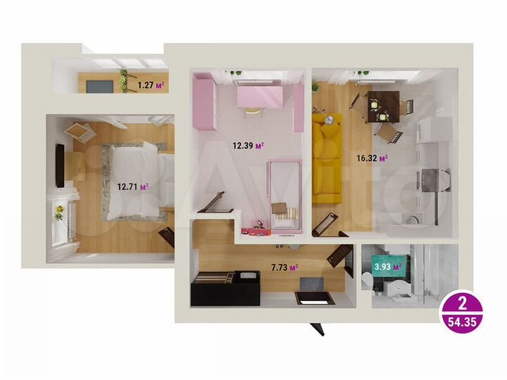 2-к. квартира, 54,4 м², 4/8 эт.