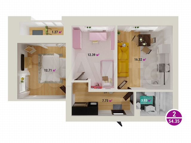 2-к. квартира, 54,4 м², 4/8 эт.