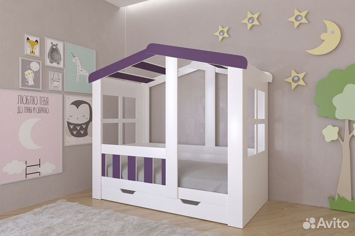 Кровать домик с ящиком, одноярусная 