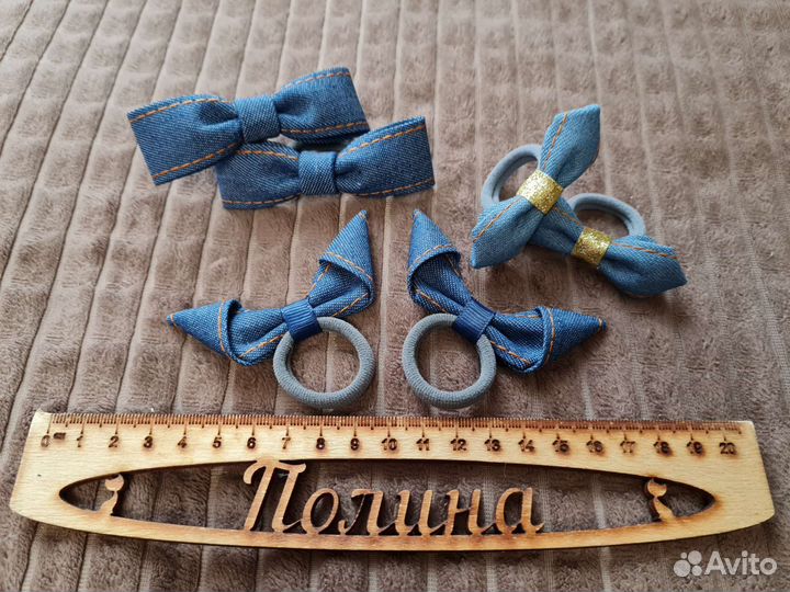 Джинсовые бантики для волос