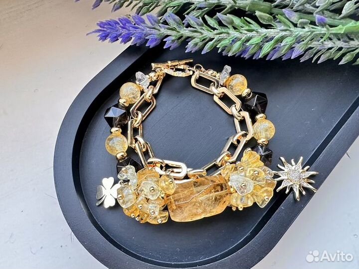 Браслет из цитрина, раухтопаза и горного хрусталя