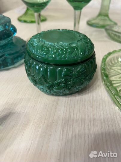 Посуда цветное зеленое стекло СССР