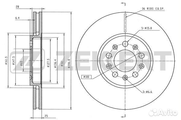 Диск тормозной передн 288MM Fabia/Golf4/Polo/Rapid