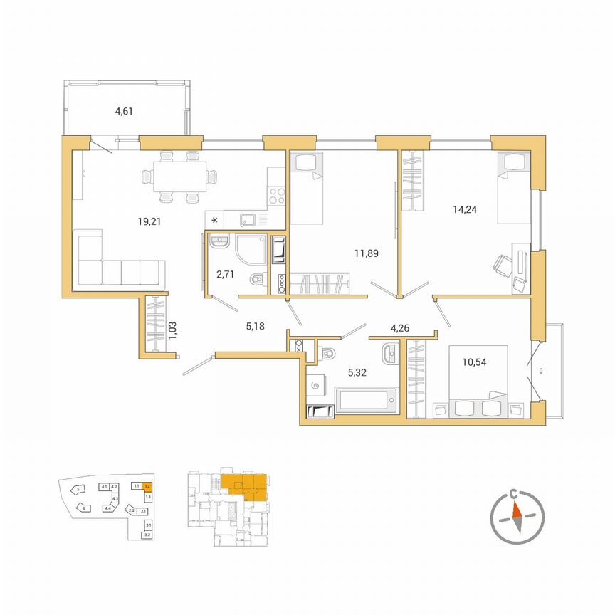 3-к. квартира, 75,8 м², 10/11 эт.