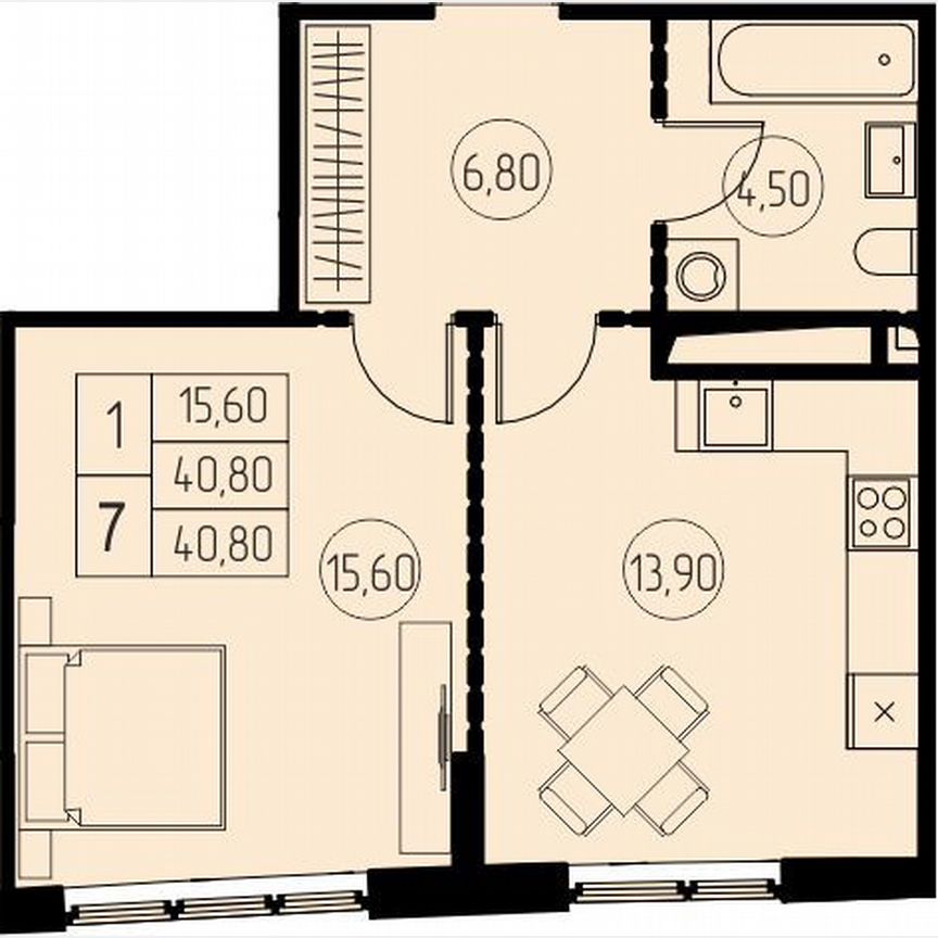 1-к. квартира, 40,8 м², 27/28 эт.