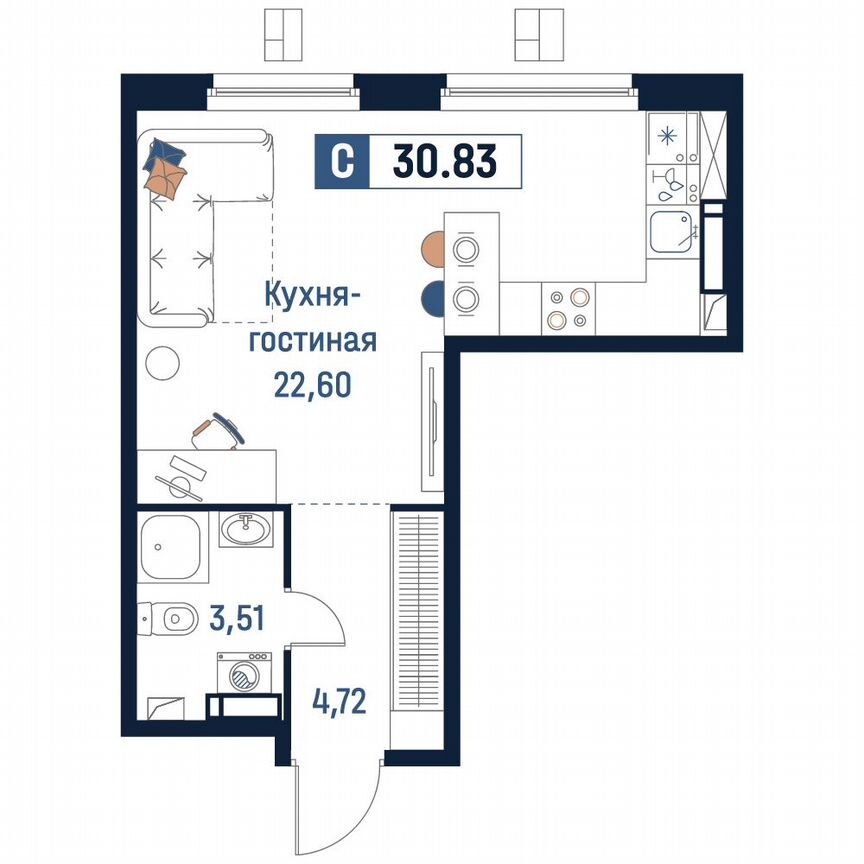 Квартира-студия, 30,8 м², 5/18 эт.