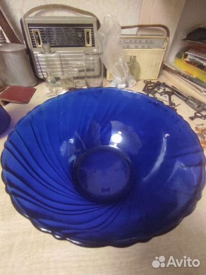 Ваза конфетница СССР синее стекло кобальт